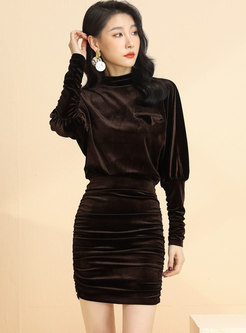 Batwing Sleeve Ruched Sexy Mini Bodycon Dress