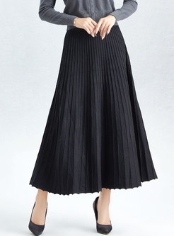 High Waisted A Line Knitted Maxi Skirt