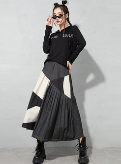 High Waisted Color-blocked A Line Maxi Skirt