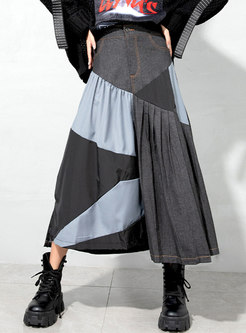 High Waisted Color-blocked A Line Maxi Skirt