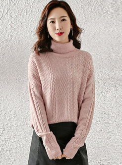 Turtleneck Long Sleeve Pullover Cable-knit Sweater