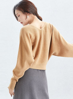 V-neck Long Sleeve Pullover Short Sweater