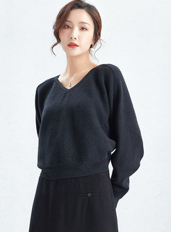 V-neck Long Sleeve Pullover Short Sweater