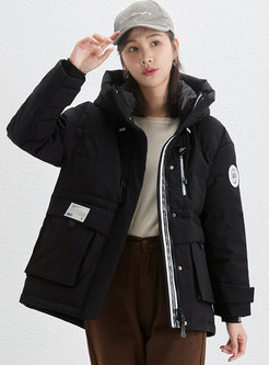 Hooded Flap Pockets Straight Puffer Jacket