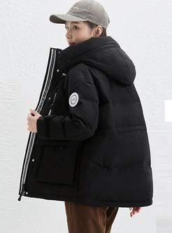Hooded Flap Pockets Straight Puffer Jacket