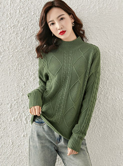 Crew Neck Pullover Wool Cable-knit Sweater