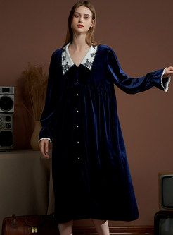 Doll Collar Loose Velvet Nightgown