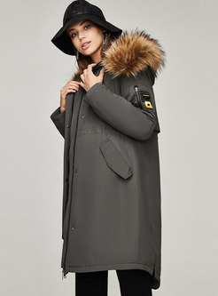 Fur Collar Hooded Mid-length Down Coat