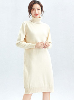 Turtleneck Long Sleeve Loose Sweater Dress