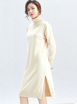Turtleneck Long Sleeve Loose Sweater Dress