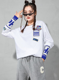 Letter Print Patchwork Pullover Plus Size Tee