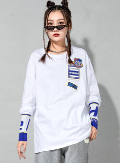Letter Print Patchwork Pullover Plus Size Tee