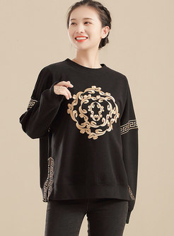 Casual Embroidered Pullover Loose Sweatshirt