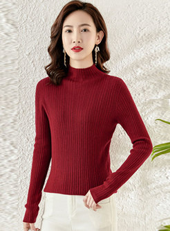 Turtleneck Long Sleeve Pullover Ribbed Sweater