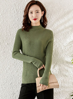Turtleneck Long Sleeve Pullover Ribbed Sweater