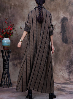 Plus Size Striped Single-breasted Long Trench Coat