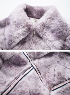 Tie-dye Suede Patchwork Faux Fur Loose Coat