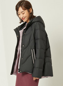 Hooded Embroidered Straight Short Down Coat