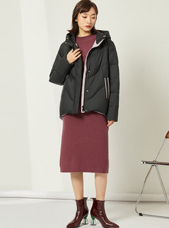 Hooded Embroidered Straight Short Down Coat