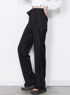 Casual High Waisted Striped Straight Pants