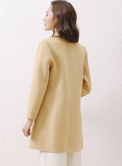 Brief Solid Double-cashmere Wool Overcoat