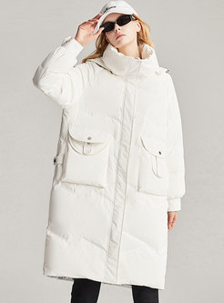 Hooded Flap Pockets Straight Down Coat