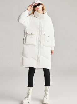 Hooded Flap Pockets Straight Down Coat