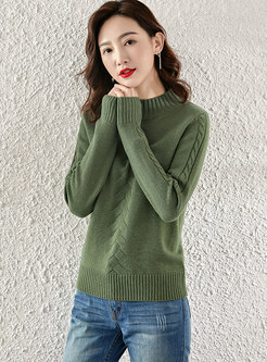 Half Turtleneck Cable-knit Pullover Sweater