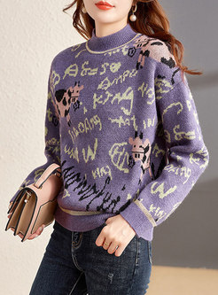 Animal Letter Print Pullover Loose Sweater