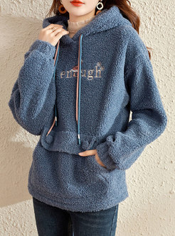 Casual Letter Embroidered Pullover Hoodie