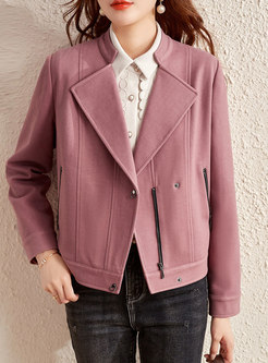 Lapel Side Zipper Short Wool Blend Coat