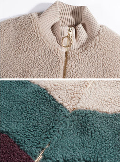 Stylish Color Blocked Lamb Wool Coat