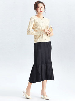 Striped A line Knitted Max Skirts