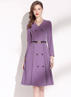 Pleated Bleted Brief Purple Dress