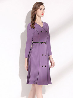 Pleated Bleted Brief Purple Dress