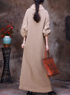 Turtleneck Long Sleeve Cable-knit Sweater Dress