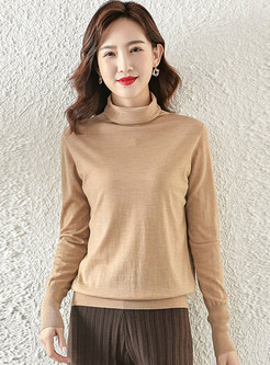 Turtleneck Long Sleeve Pullover Wool Sweater