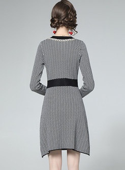 Long Sleeve Patchwork Print Short Sweater Dress
