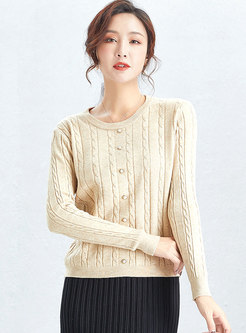 Crew Neck Pullover Cable-knit Slim Sweater