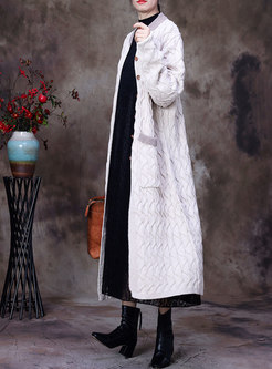 Plus Size Single-breasted Cable-knit Long Cardigan Coat