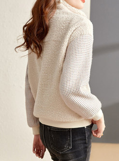 Long Plaid Sleeve Pullover Plush Sweatshirt