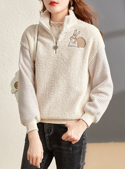 Long Plaid Sleeve Pullover Plush Sweatshirt