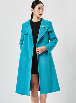 Lapel Solid Double-cashmere Long Straight Overcoat