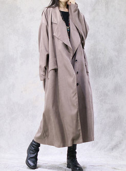Plus Size Lapel Long Straight Trench Coat