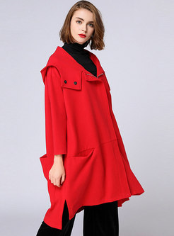 Plus Size Hooded Straight Mid-length Trench Coat