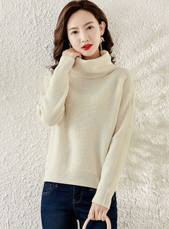 Turtleneck Pullover Ribbed Loose Wool Sweater