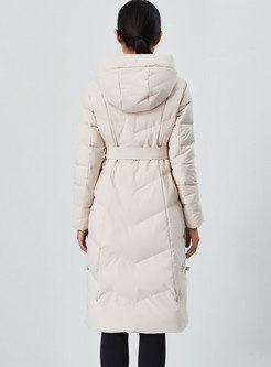 Hooded Embroidered Long Down Coat