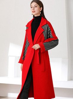 Houndstooth Patchwork Long Straight Overcoat