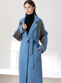 Houndstooth Patchwork Long Straight Overcoat