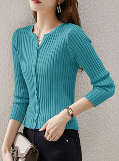 V-neck Ribbed Single-breasted Short Sweater